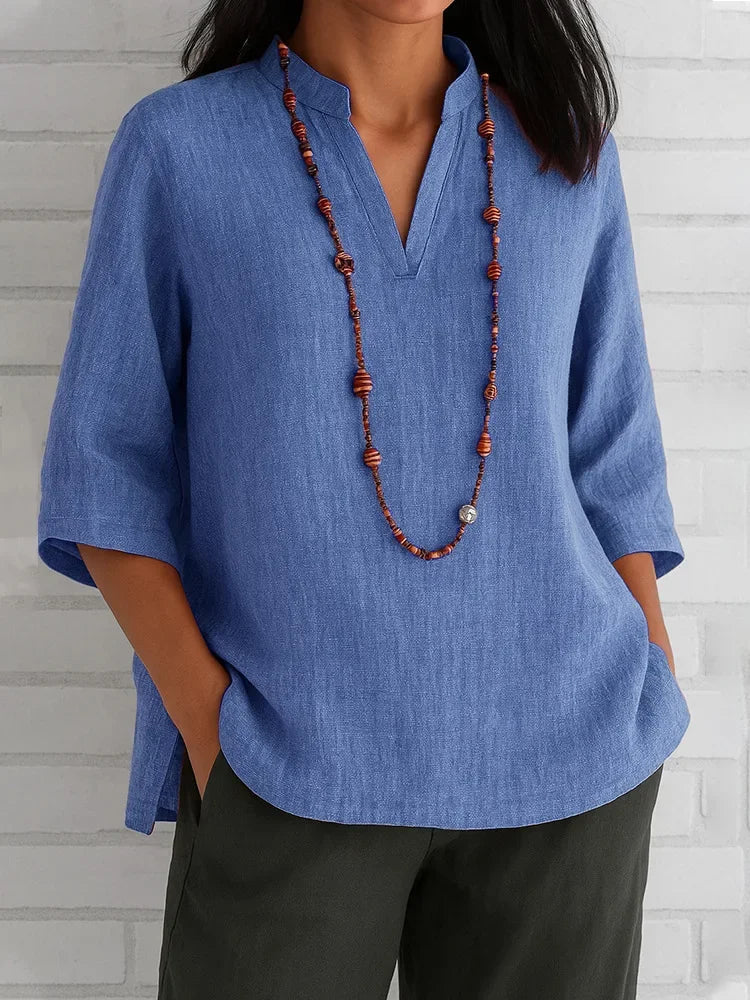 Blusa de Tecido Fluido Gola v Túnica Solta Fiorenze