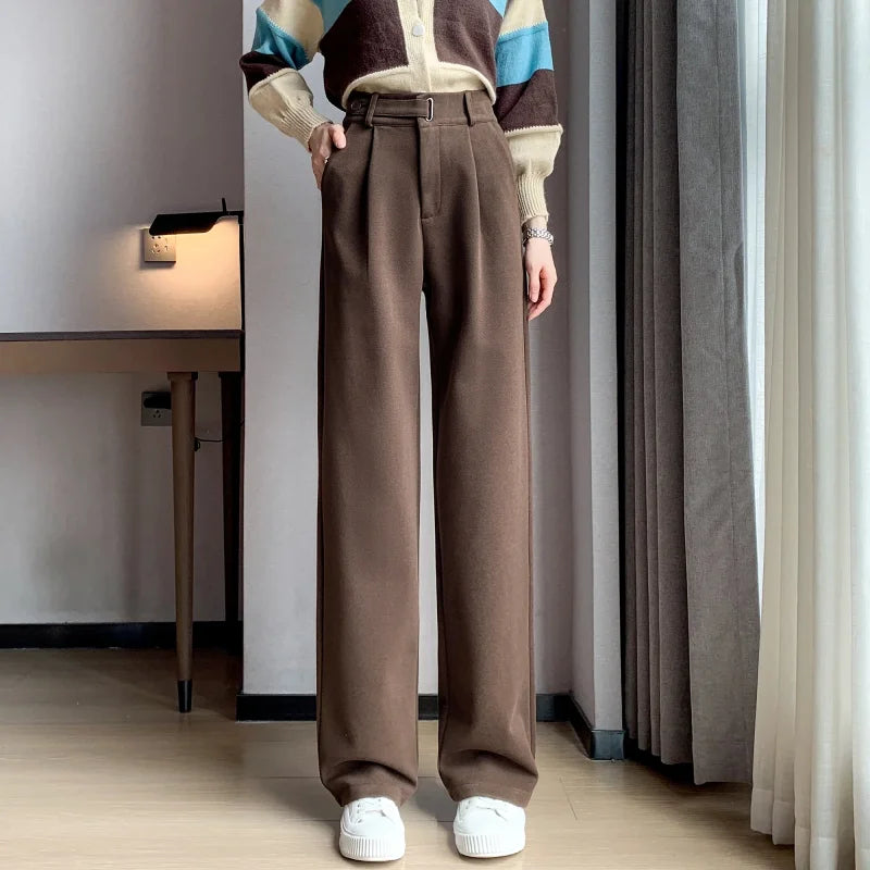 Calça Pantalona de Cintura Alta em Lã para Uso Casual Fiorenze