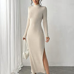 Vestido Manga Longa Canelado com Fenda  Fiorenze Joani