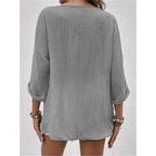 Blusa de Poliéster Gola V com Botões Manga Longa Fiorenze