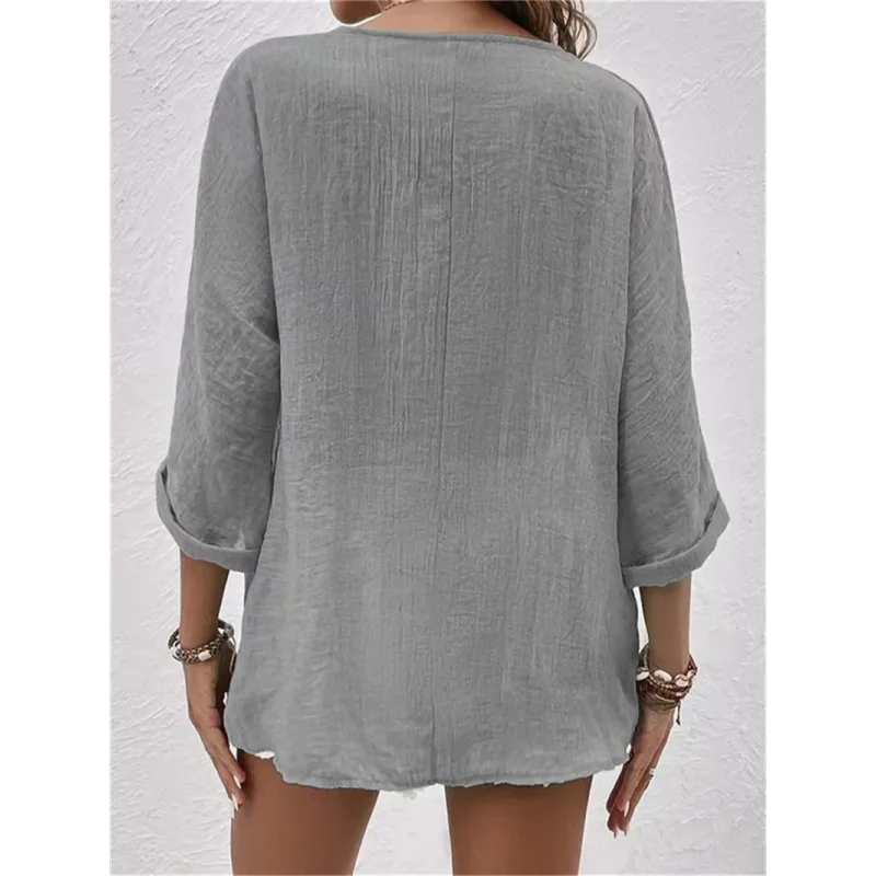Blusa de Poliéster Gola V com Botões Manga Longa Fiorenze
