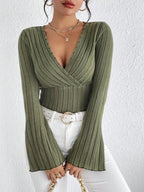 Blusa de Tricot Gola V Manga Flare Fiorenze