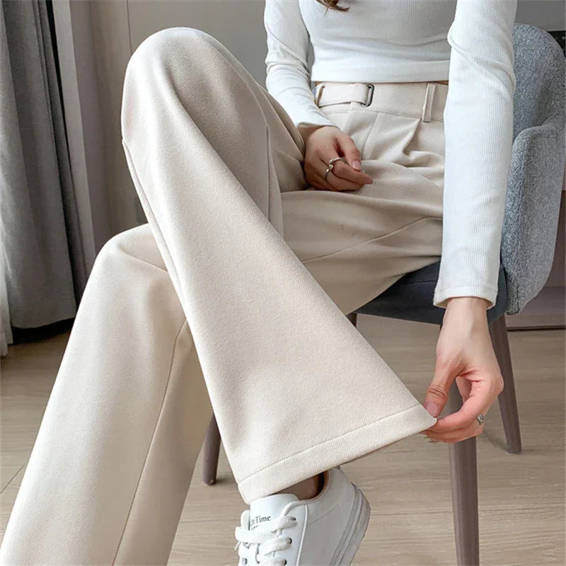 Calça Pantalona de Cintura Alta em Lã para Uso Casual Fiorenze