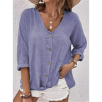 Blusa de Poliéster Gola V com Botões Manga Longa Fiorenze