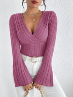 Blusa de Tricot Gola V Manga Flare Fiorenze
