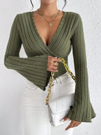 Blusa de Tricot Gola V Manga Flare Fiorenze