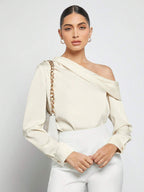 Blusa Elegante de Um Ombro Só - França