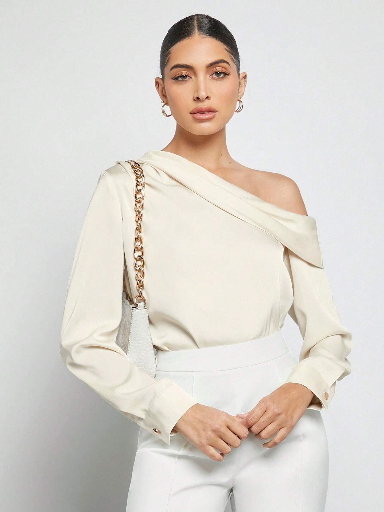 Blusa Elegante de Um Ombro Só - França