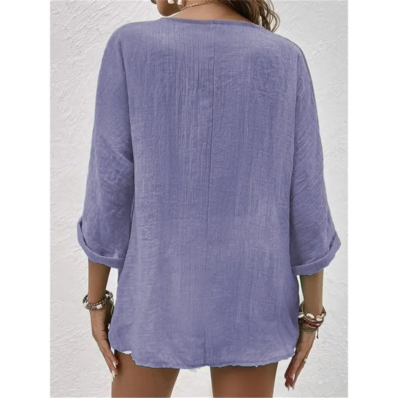 Blusa de Poliéster Gola V com Botões Manga Longa Fiorenze