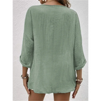 Blusa de Poliéster Gola V com Botões Manga Longa Fiorenze