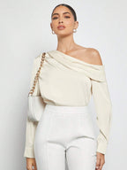 Blusa Elegante de Um Ombro Só - França